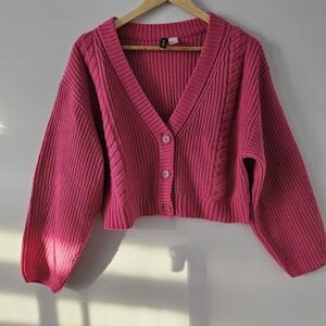 Divided Flash Pink Cable Knit Cardigan Crop
